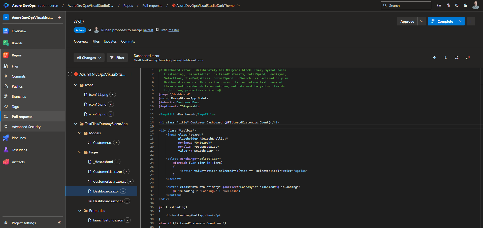 Razor file with code behind in PR