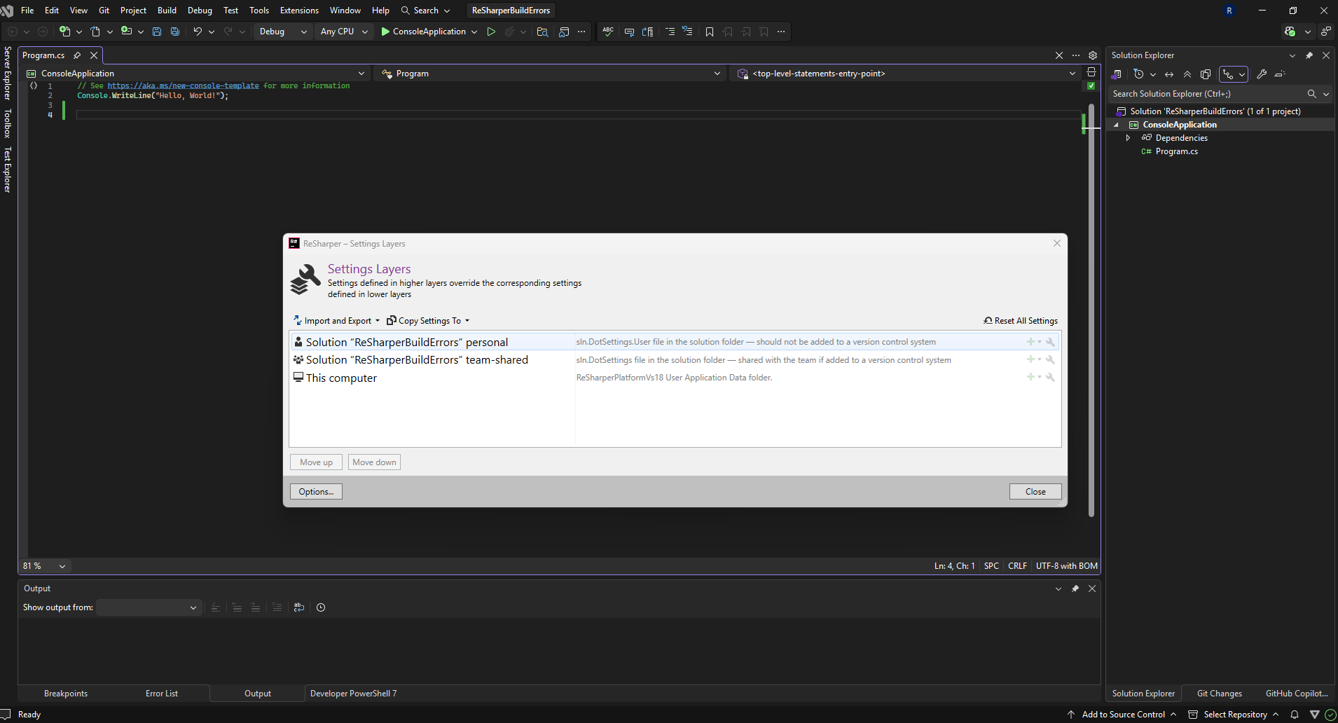 ReSharper settings layers